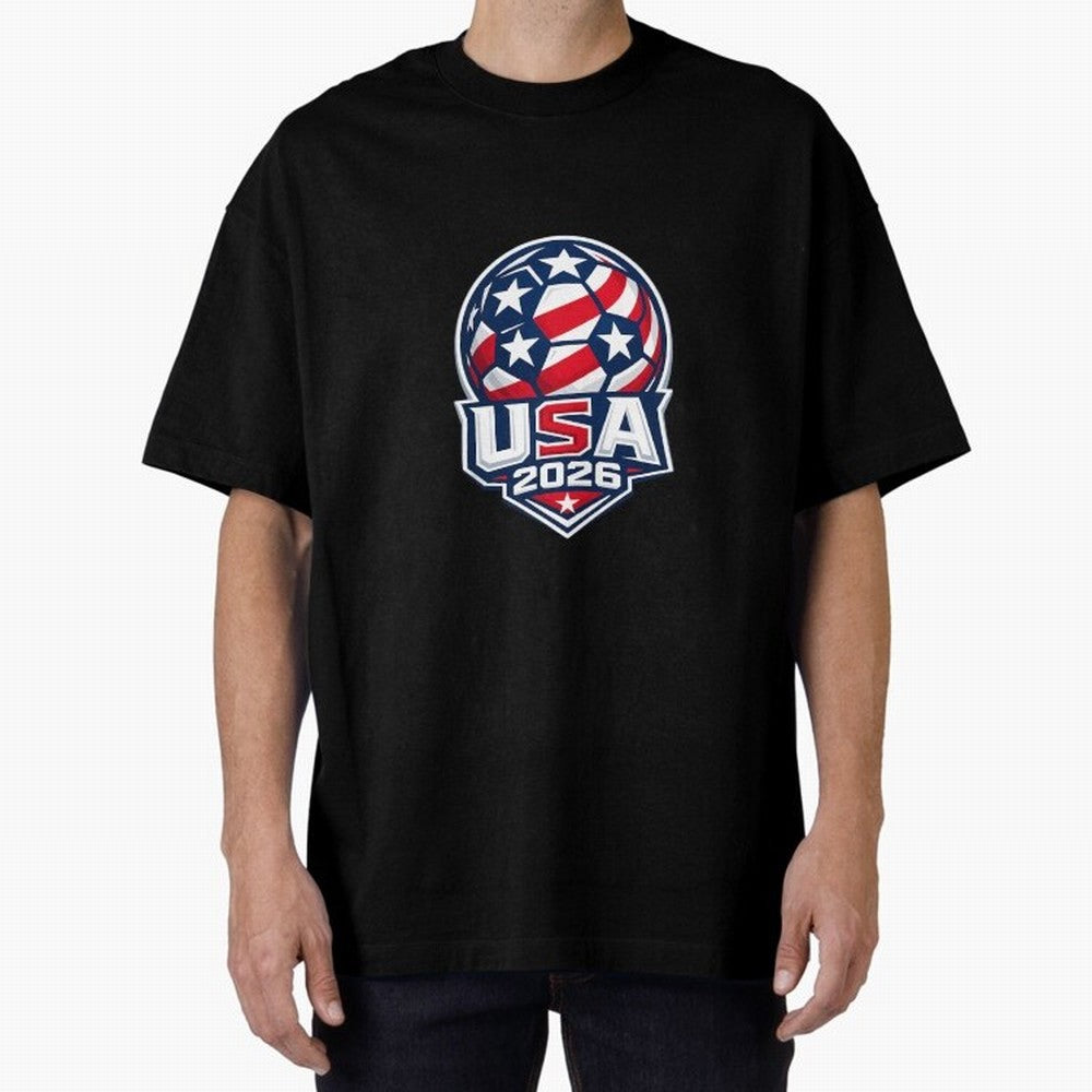 Usa 2026 World Cup - Star Spangled Soccer - American Host Fan Oversized T-Shirt Make Memories around FIFA World Cup 2026 USA Canada Mexico for Fans of CR7 and Messi and Argentina and Brazil, Bringing Football History, Final Match Energy, Crowd