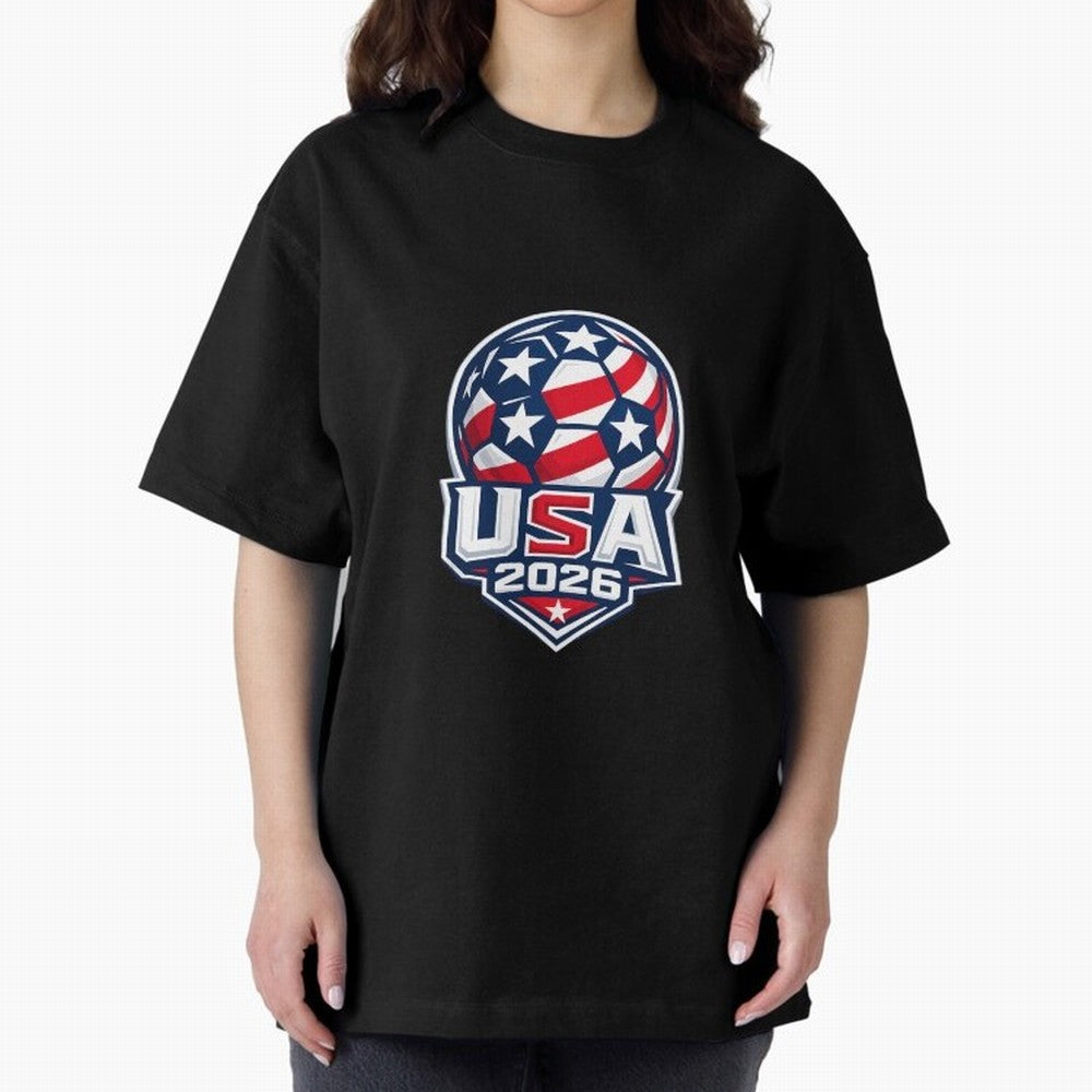 Usa 2026 World Cup - Star Spangled Soccer - American Host Fan Oversized T-Shirt Make Memories around FIFA World Cup 2026 USA Canada Mexico for Fans of CR7 and Messi and Argentina and Brazil, Bringing Football History, Final Match Energy, Crowd