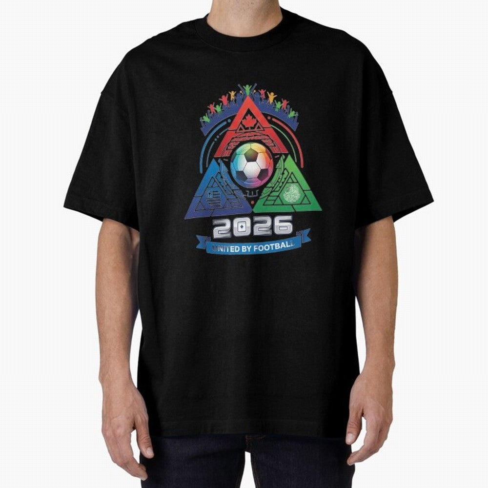 Triangular United By Football World Cup 2026 Emblem Oversized T-Shirt Cheer through Every Moment of FIFA World Cup 2026 USA Canada Mexico Spirit, Inspired by France, Neymar, Haaland and Cristiano Ronaldo, Worldwide Fan Energy, Dramatic Goals,