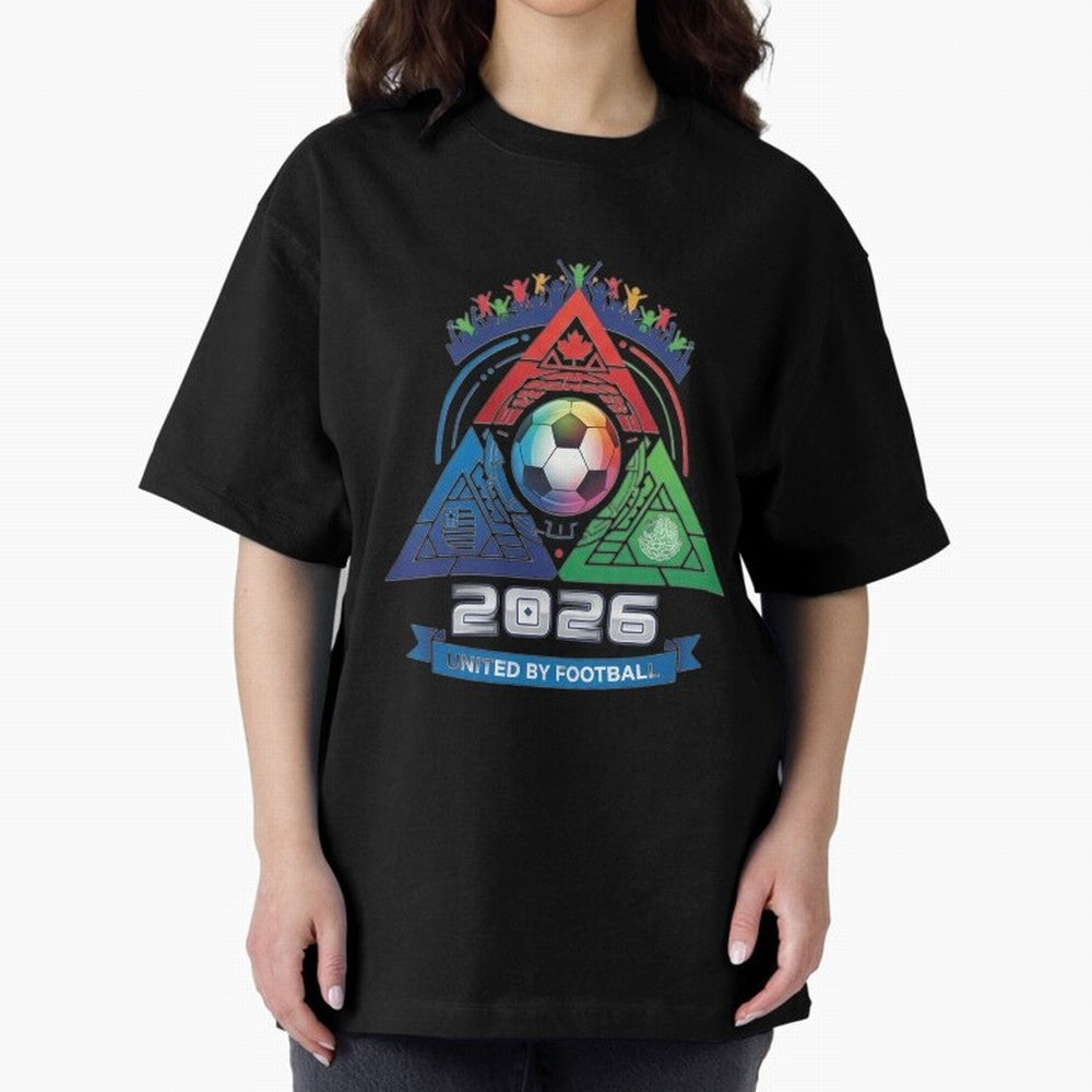 Triangular United By Football World Cup 2026 Emblem Oversized T-Shirt Cheer through Every Moment of FIFA World Cup 2026 USA Canada Mexico Spirit, Inspired by France, Neymar, Haaland and Cristiano Ronaldo, Worldwide Fan Energy, Dramatic Goals,