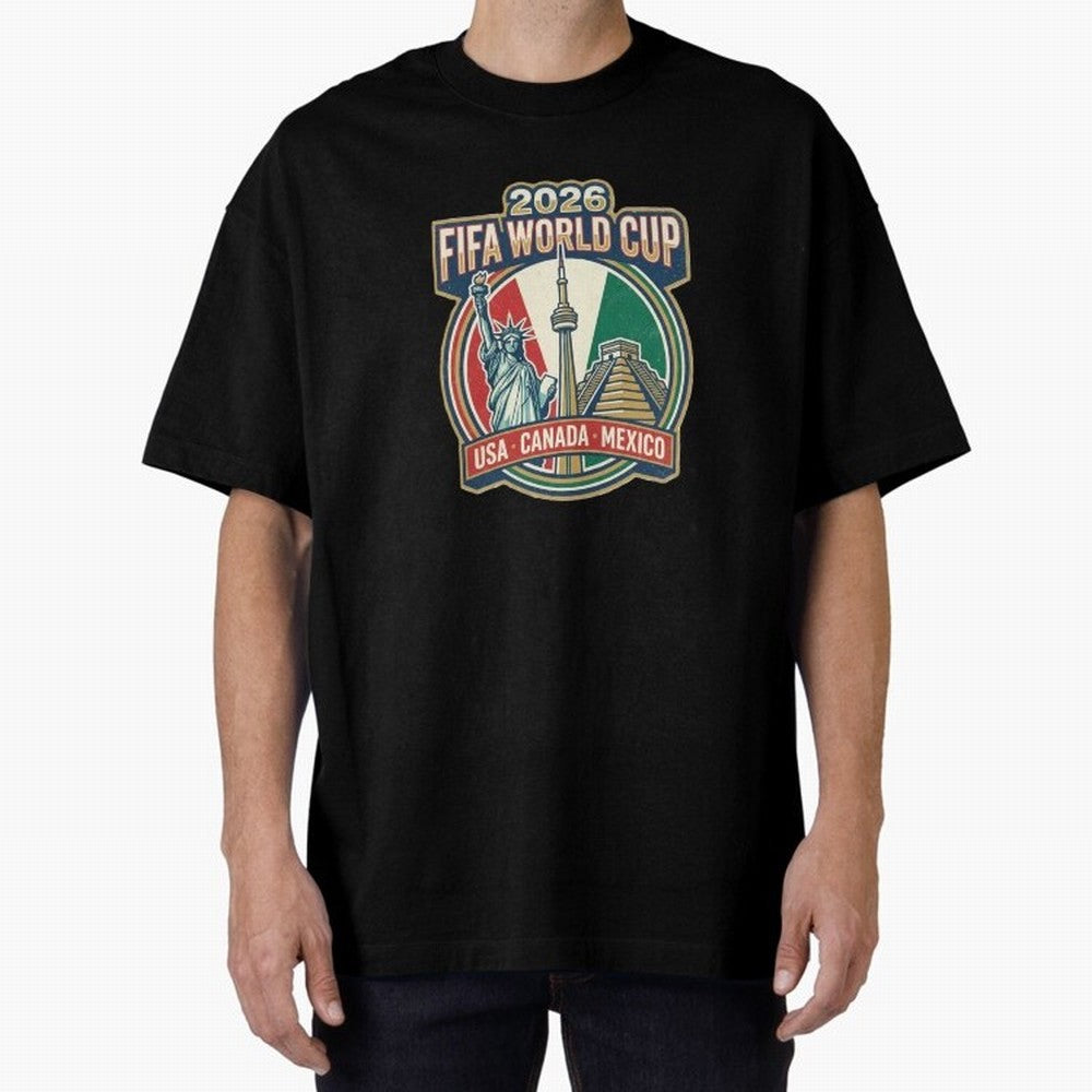 North America United Soccer 2026 Vintage Crest Oversized T-Shirt Celebrate Global Passion for FIFA World Cup 2026 Driven by Haaland and Mbappe, Spain and Netherlands Energy, Sports Nostalgia, International Competition, Famous Players and