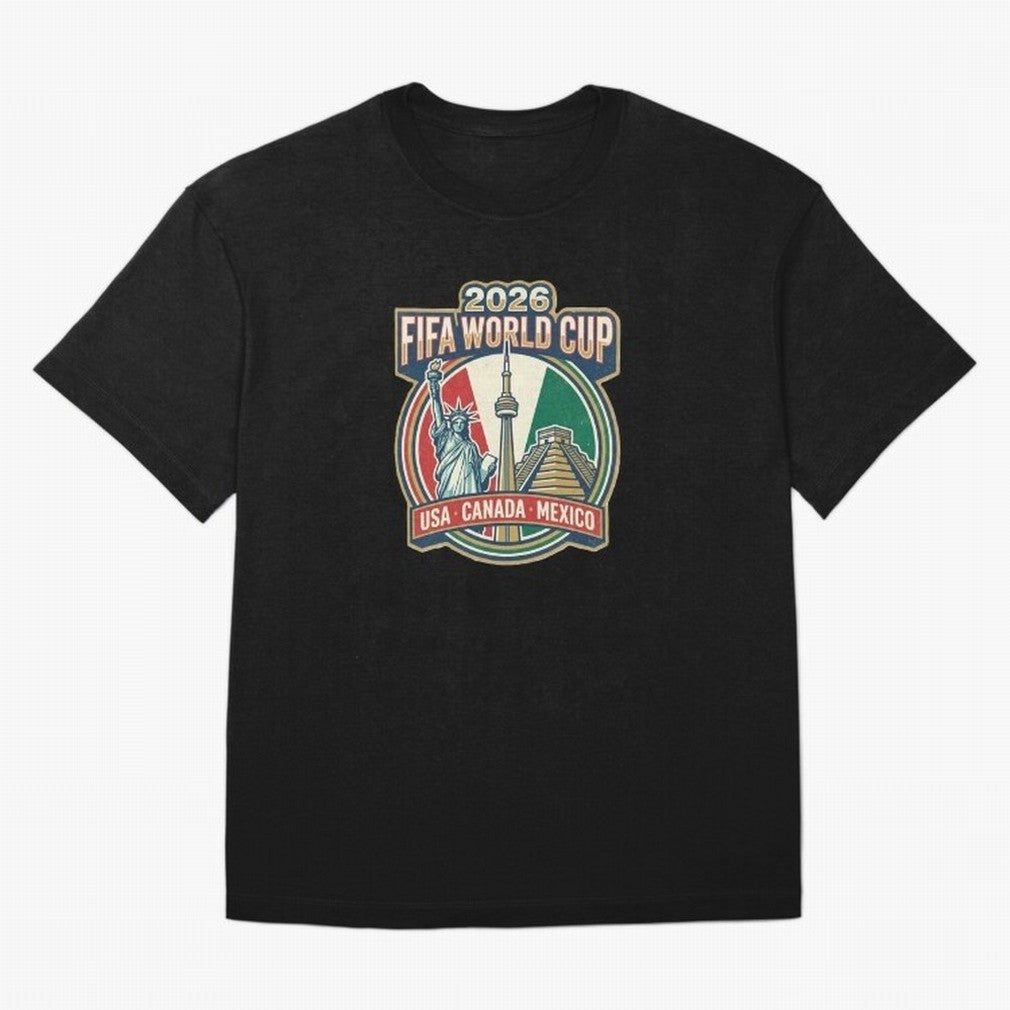 North America United Soccer 2026 Vintage Crest Oversized T-Shirt Celebrate Global Passion for FIFA World Cup 2026 Driven by Haaland and Mbappe, Spain and Netherlands Energy, Sports Nostalgia, International Competition, Famous Players and
