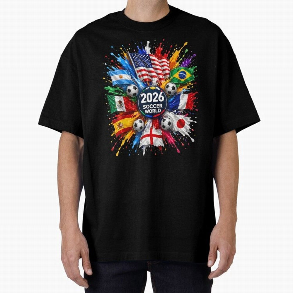 2026 Soccer World USA Flag Burst Fan Tee Oversized T-Shirt Honor the Football Icons of the FIFA World Cup 2026 USA Canada Mexico Journey through Neymar Highlights, Germany Pride, Sports Nostalgia, International Competition, Famous Players and
