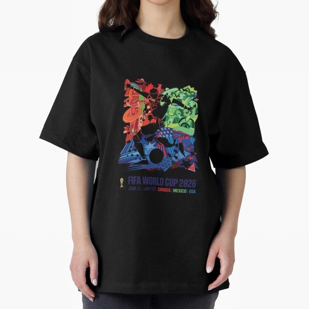 Host Nations Cultural Splash Art Oversized T-Shirt Cheer for the FIFA World Cup 2026 Group Stage Journey through Cristiano Ronaldo Highlights, England, France and Netherlands Pride, Stadium Chants, National Pride, Trophy Dreams and Unforgettable
