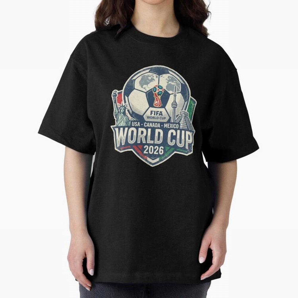 North America United Soccer 2026 Vintage Crest Oversized T-Shirt Feel the Heartbeat of Global Football Passion for FIFA World Cup 2026 USA Canada Mexico, Connected to Mbappe and Neymar, Argentina and Brazil, Classic Soccer Heritage, Championship