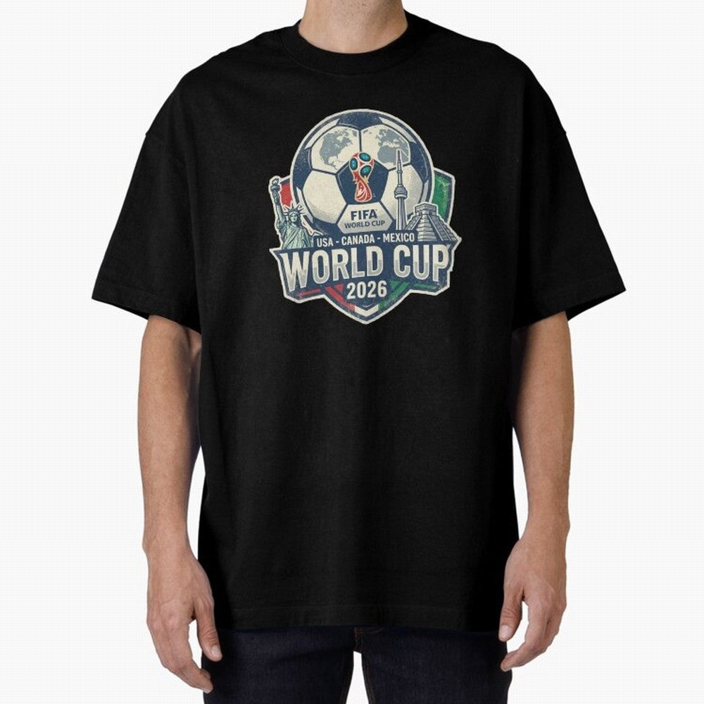 North America United Soccer 2026 Vintage Crest Oversized T-Shirt Feel the Heartbeat of Global Football Passion for FIFA World Cup 2026 USA Canada Mexico, Connected to Mbappe and Neymar, Argentina and Brazil, Classic Soccer Heritage, Championship