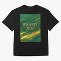 Brasil 2026 Gold Soccer Theme Oversized T-Shirt Embrace Global Football Passion for FIFA World Cup 2026, Capturing Mbappe and Neymar, Brazil, Portugal and Argentina, Retro Football Energy, Iconic Rivalries, Trophy Chase Drama and Stadium