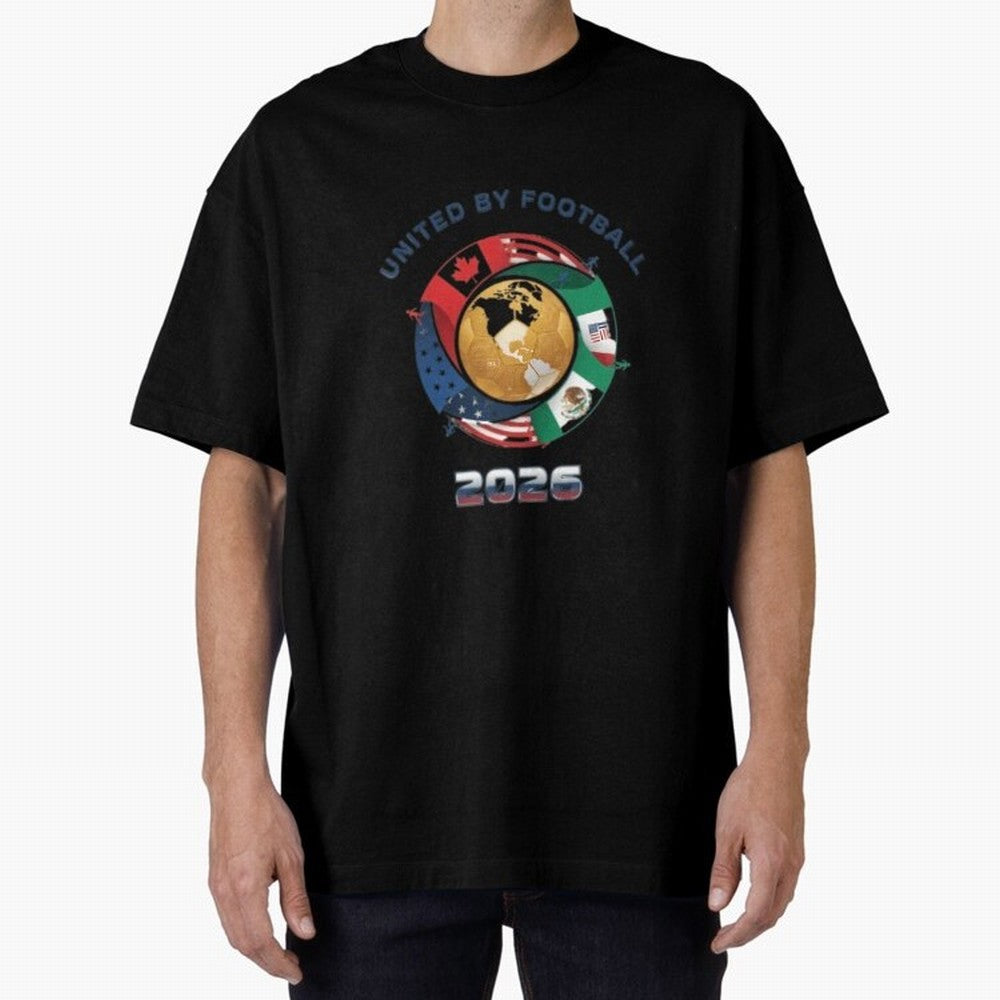 United By Football 2026 Oversized T-Shirt Make Your Look Match FIFA World Cup 2026 Spirit, Driven by Argentina and Brazil, Messi, CR7 and Mbappe, Classic Soccer Heritage, Championship Pressure, Fan Loyalty and International Pride; Perfect for