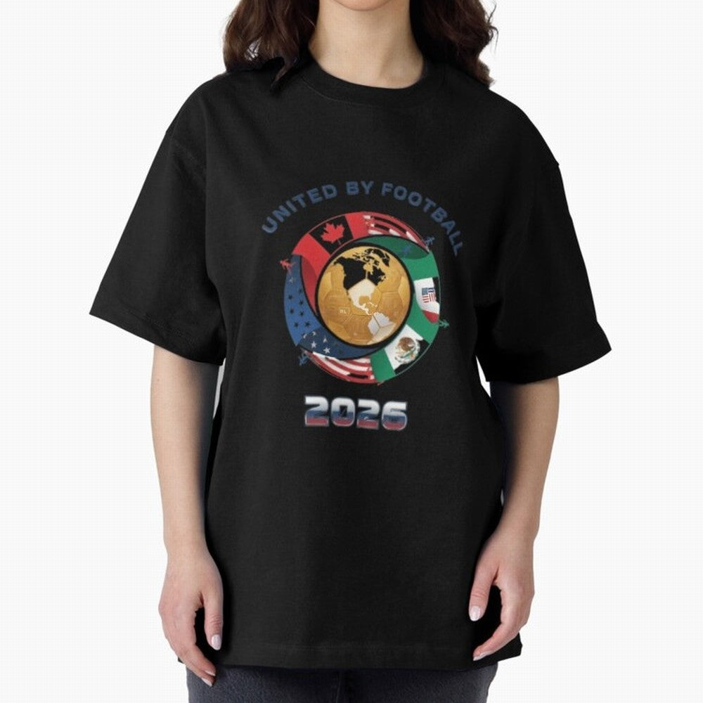 United By Football 2026 Oversized T-Shirt Make Your Look Match FIFA World Cup 2026 Spirit, Driven by Argentina and Brazil, Messi, CR7 and Mbappe, Classic Soccer Heritage, Championship Pressure, Fan Loyalty and International Pride; Perfect for