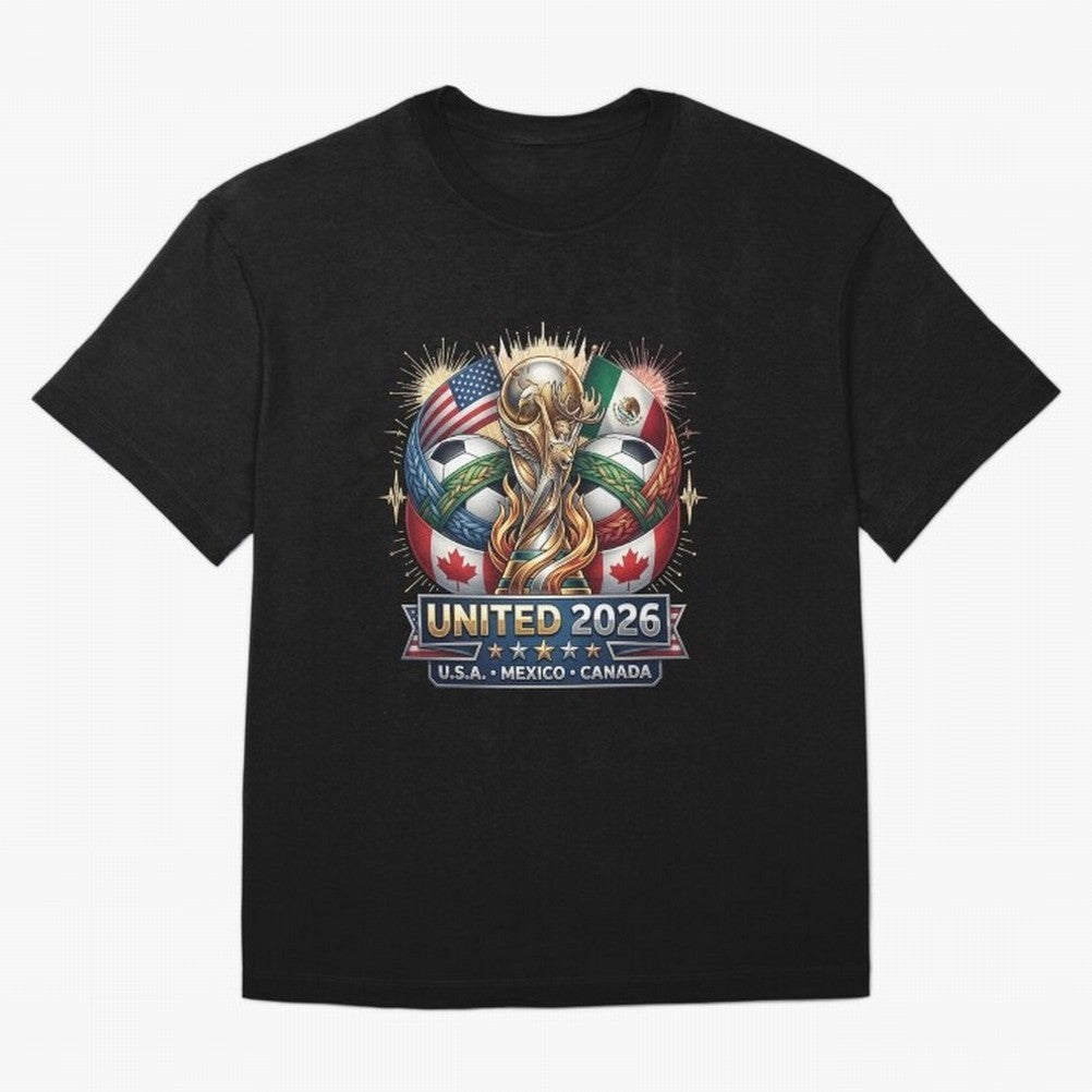 United 2026 Soccer Nations Trophy - USA Mexico Canada Mascot Art Oversized T-Shirt Enjoy the Biggest Football Party of Global Football Passion for FIFA World Cup 2026 USA Canada Mexico, Inspired by CR7, Germany, Global Supporter Spirit, Legendary