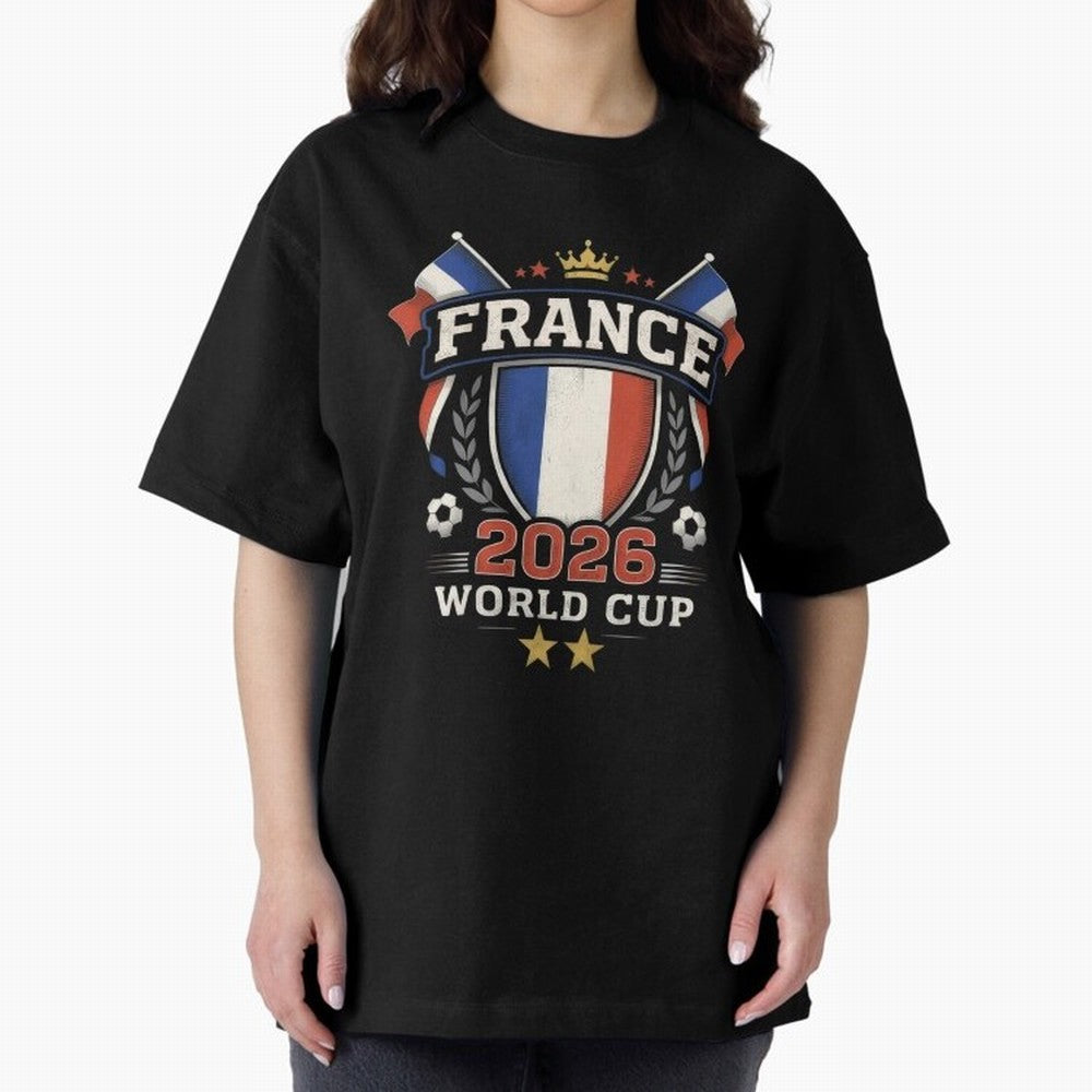 France World Cup 2026 Football Heritage - Les Bleus Crest Oversized T-Shirt Enjoy FIFA World Cup 2026 USA Canada Mexico Spirit, Connected to Portugal, CR7 and Messi, Vintage Soccer Flavor, Modern Football Stars, National Flags and Final Night