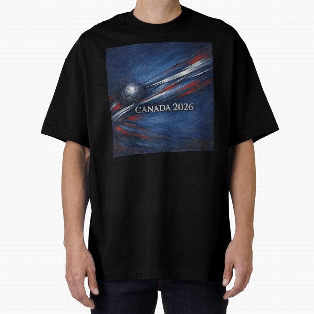 Canada 2026 Soccer Theme with silver lines Oversized T-Shirt Celebrate Rivalries and Pride in Match Day Hype around FIFA World Cup 2026, Messi, CR7 and Mbappe, Portugal, Spain and Germany, Stadium Memories, Football Loyalty, International Chants