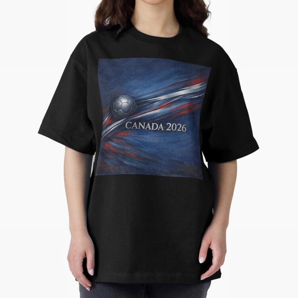 Canada 2026 Soccer Theme with silver lines Oversized T-Shirt Celebrate Rivalries and Pride in Match Day Hype around FIFA World Cup 2026, Messi, CR7 and Mbappe, Portugal, Spain and Germany, Stadium Memories, Football Loyalty, International Chants