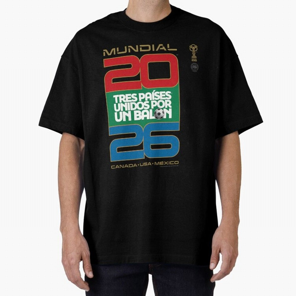 Mundial 26 Three Nations United By A Soccer Ball. Unidos Por Un Baln - World Cup Oversized T-Shirt Stand Proud for FIFA World Cup 2026 USA Canada Mexico Spirit, Highlighting Argentina and Brazil, Haaland, Stadium Chants, National Pride, Trophy
