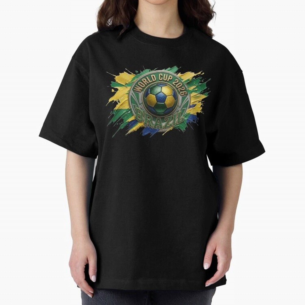 World Cup 2026 Brazil Soccer Ball Paint Splash Oversized T-Shirt Support the Legends of the FIFA World Cup 2026 USA Canada Mexico Journey through Cristiano Ronaldo, Haaland and CR7 Highlights, Argentina and Brazil Pride, Fan Favorite Moments,