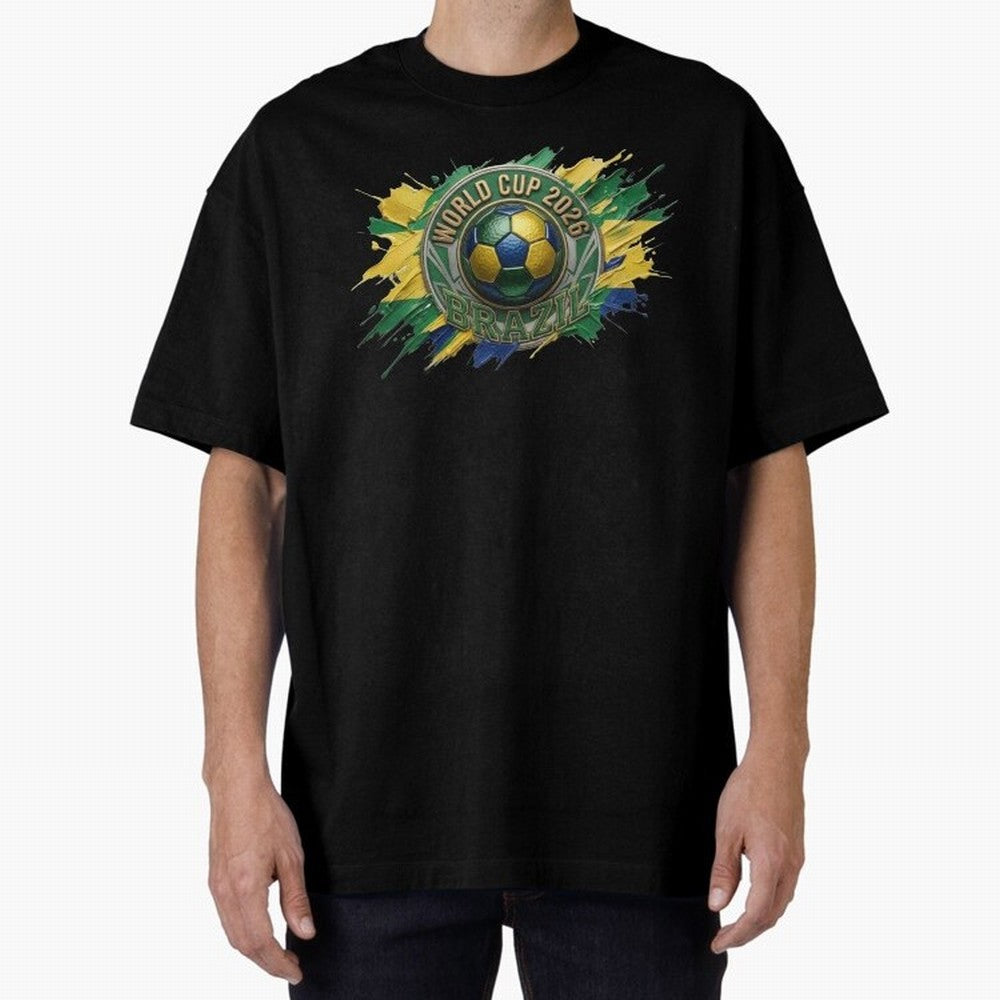 World Cup 2026 Brazil Soccer Ball Paint Splash Oversized T-Shirt Support the Legends of the FIFA World Cup 2026 USA Canada Mexico Journey through Cristiano Ronaldo, Haaland and CR7 Highlights, Argentina and Brazil Pride, Fan Favorite Moments,