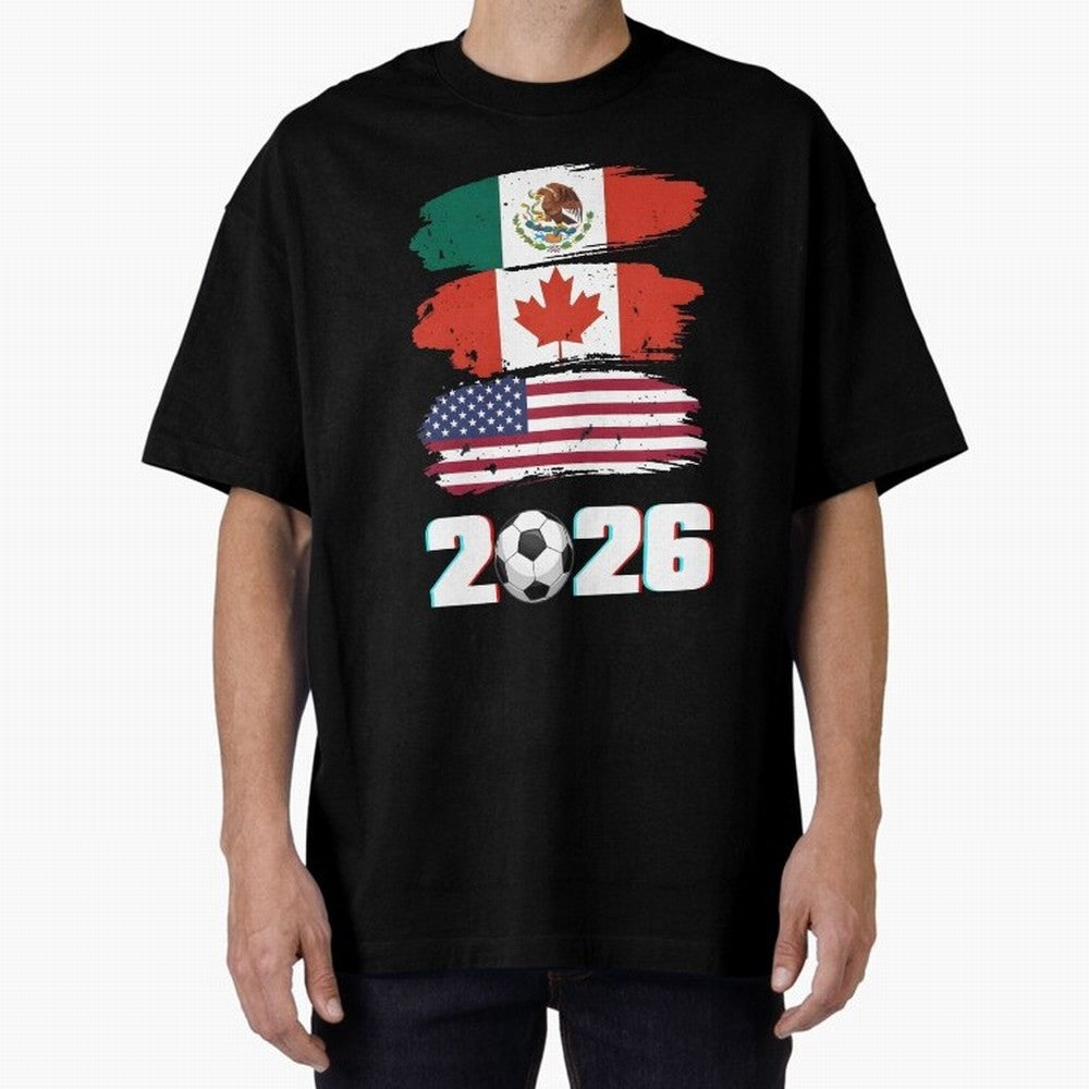 USA Canada Mexico Flag 2026 Cup Brush Art Oversized T-Shirt Honor the Football Icons of the FIFA World Cup 2026 USA Canada Mexico Journey through Neymar Highlights, Germany Pride, Sports Nostalgia, International Competition, Famous Players and