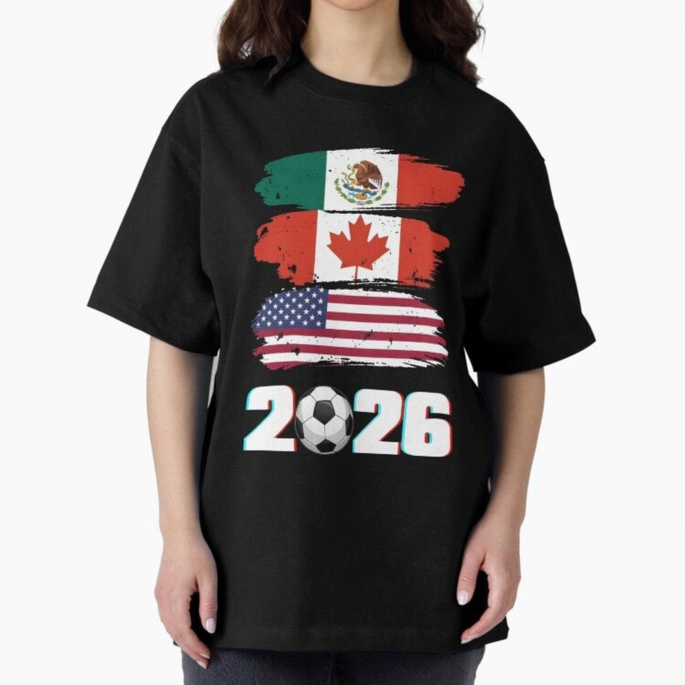 USA Canada Mexico Flag 2026 Cup Brush Art Oversized T-Shirt Honor the Football Icons of the FIFA World Cup 2026 USA Canada Mexico Journey through Neymar Highlights, Germany Pride, Sports Nostalgia, International Competition, Famous Players and