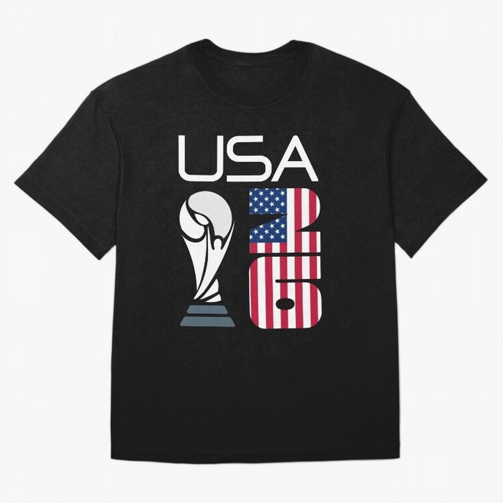 USA 2026 Soccer World Cup Trophy American Flag Design Oversized T-Shirt Cheer through Every Moment of FIFA World Cup 2026 Group Stage Spirit, Featuring Netherlands, Messi, CR7 and Mbappe, Championship Spirit, Famous Goals, Roaring Crowds and