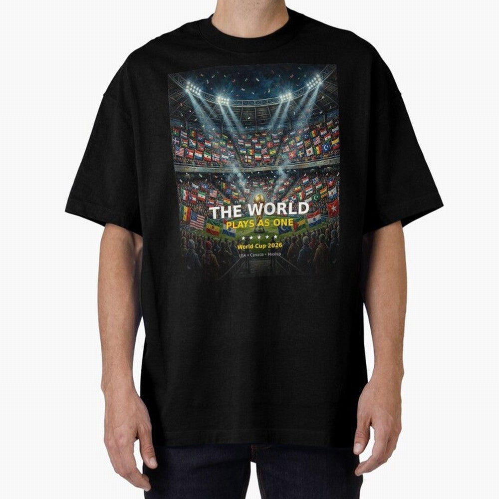 The World Plays As One - World Cup 2026 Soccer Fan Tee Oversized T-Shirt Bring a Vintage Feel to the FIFA World Cup 2026 Journey through Cristiano Ronaldo, Haaland and CR7 Highlights, Brazil, Portugal and Argentina Pride, Soccer Culture, Superstar