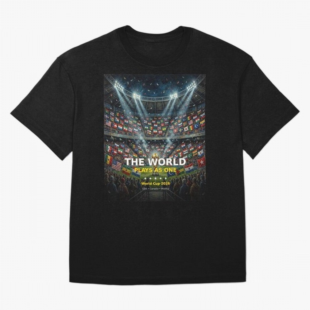 The World Plays As One - World Cup 2026 Soccer Fan Tee Oversized T-Shirt Bring a Vintage Feel to the FIFA World Cup 2026 Journey through Cristiano Ronaldo, Haaland and CR7 Highlights, Brazil, Portugal and Argentina Pride, Soccer Culture, Superstar