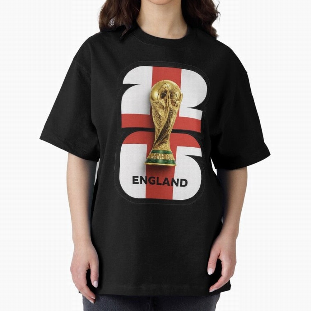 England Football World Cup 2026 - Three Lions Gold Trophy Edition Oversized T-Shirt Represent the Passion of the FIFA World Cup 2026 Group Stage Journey through Messi, CR7 and Mbappe Highlights, England and Germany Pride, Goal Celebration Energy,
