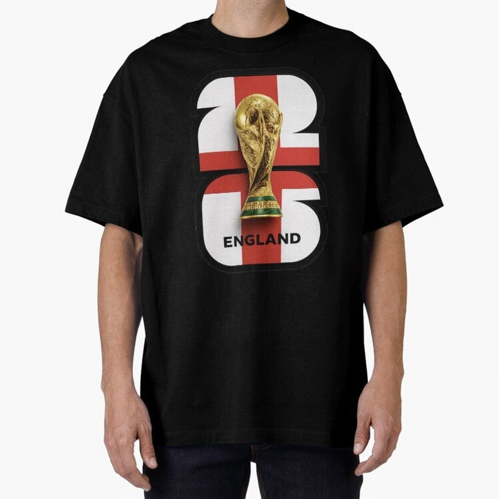 England Football World Cup 2026 - Three Lions Gold Trophy Edition Oversized T-Shirt Represent the Passion of the FIFA World Cup 2026 Group Stage Journey through Messi, CR7 and Mbappe Highlights, England and Germany Pride, Goal Celebration Energy,