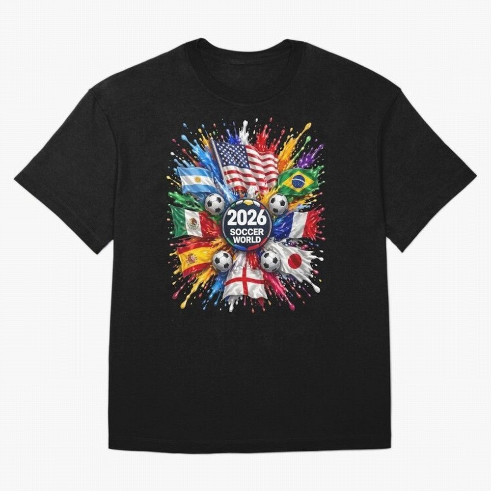 2026 Soccer World Flags USA Mexico Canada Football Paint Splash Graphic Oversized T-Shirt Celebrate Football Dreams Across the FIFA World Cup 2026 USA Canada Mexico Journey through Mbappe and Neymar Highlights, England and Germany Pride, Football