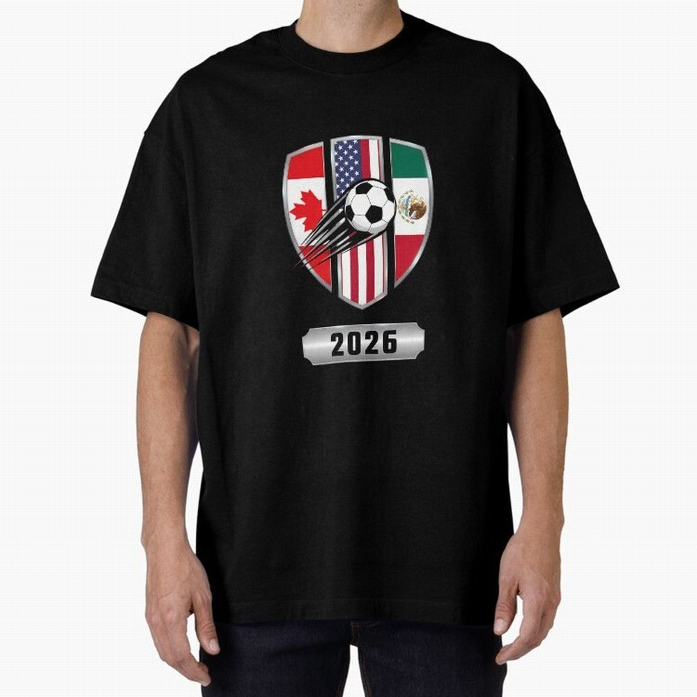 North United America Shield 2026 Cup Oversized T-Shirt Feel the Heartbeat of Match Day Hype around FIFA World Cup 2026, Messi, CR7 and Mbappe, England and Germany, Vintage Soccer Flavor, Modern Football Stars, National Flags and Final Night