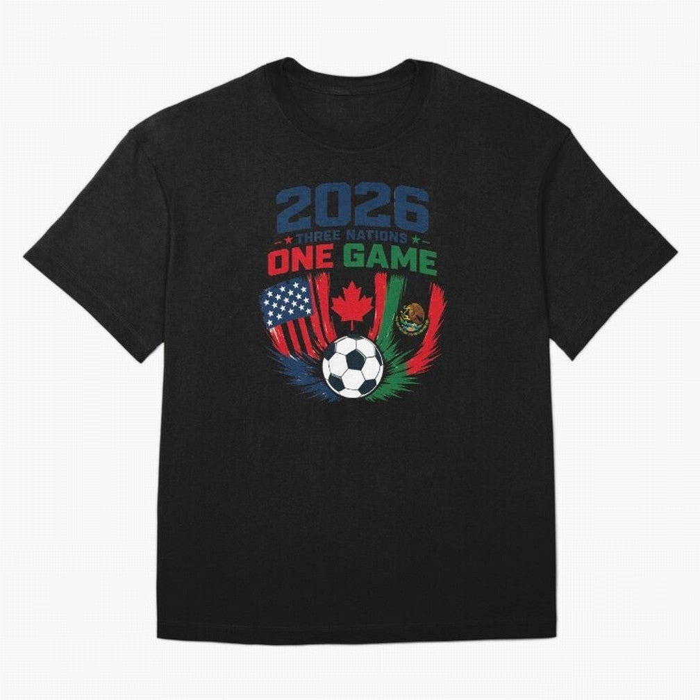Three Nations One Game 2026 ¨C USA Canada Mexico Football Design ?????? Oversized T-Shirt Fuel Your Fan Pride for Match Day Hype around FIFA World Cup 2026 Group Stage, Cristiano Ronaldo, Argentina and Brazil, Worldwide Fan Energy, Dramatic Goals,