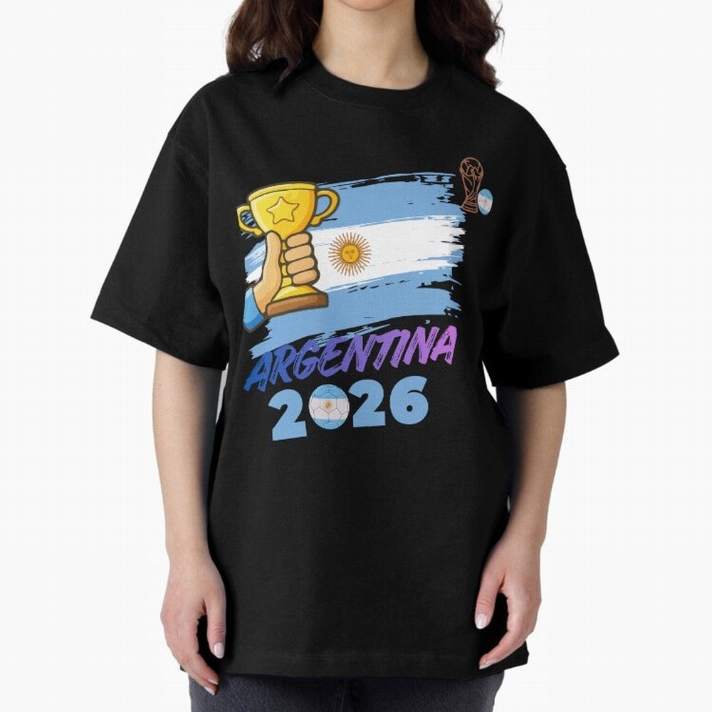 Argentina world cup design Oversized T-Shirt Represent Football Lovers during FIFA World Cup 2026 USA Canada Mexico for Fans of Mbappe and Neymar and England and Germany, Bringing Stadium Chants, National Pride, Trophy Dreams and Unforgettable