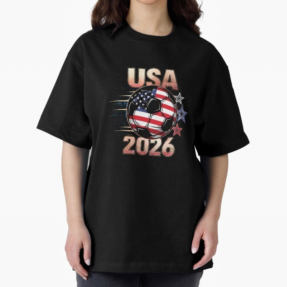 USA Soccer with Red White Blue Stars 2026 Cup T-Shirt_83834283 Oversized T-Shirt Celebrate Supporters United by FIFA World Cup 2026 USA Canada Mexico for Fans of Cristiano Ronaldo, Haaland and CR7 and England, Bringing Stadium Chants, National