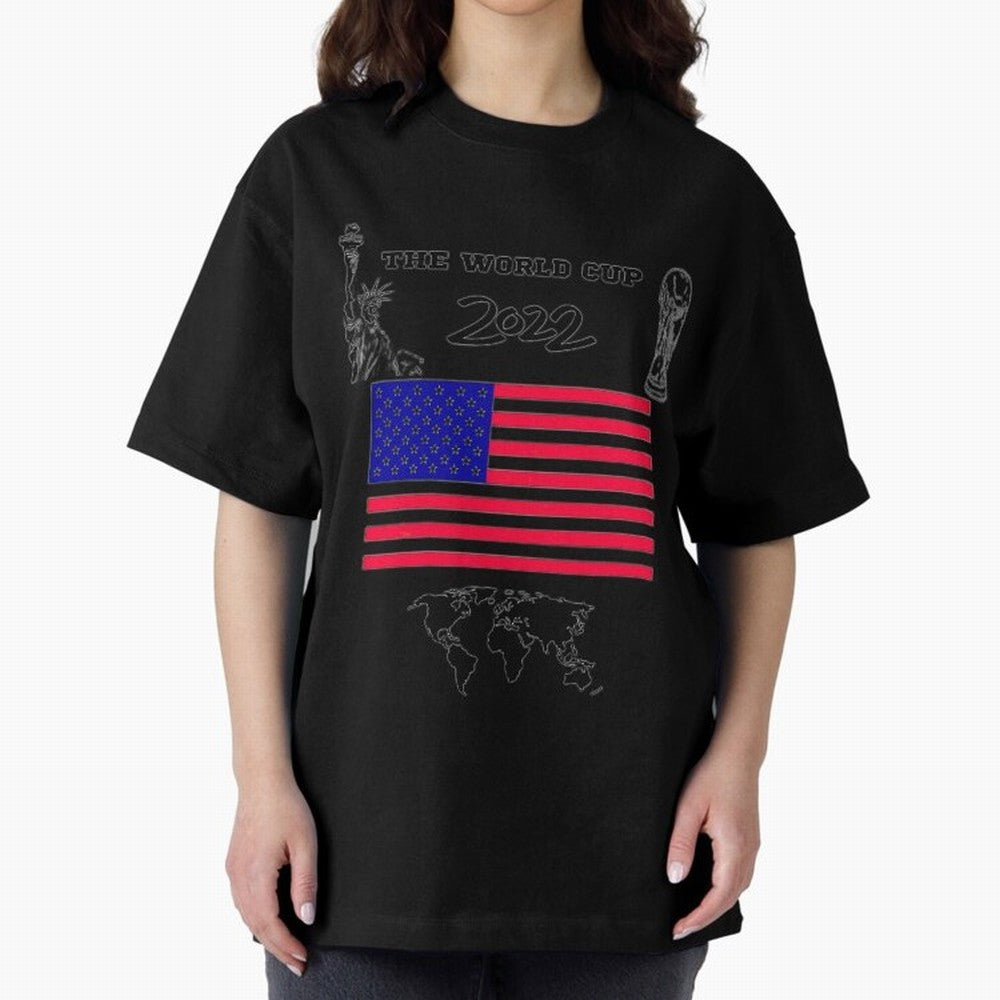 T-shirt for World cup, USA Oversized T-Shirt Celebrate Supporters United by Match Day Hype around FIFA World Cup 2026, Haaland and Mbappe, Spain and Netherlands, Retro Football Energy, Iconic Rivalries, Trophy Chase Drama and Stadium Atmosphere;