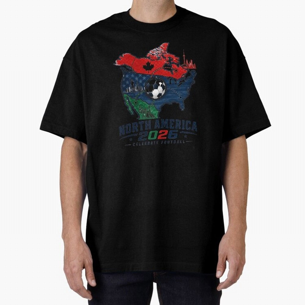 United by Football 2026 North America Soccer Design Oversized T-Shirt Carry the Colors and Pride of the FIFA World Cup 2026 USA Canada Mexico Journey through Cristiano Ronaldo Highlights, Spain Pride, Fan Favorite Moments, National Team Passion,