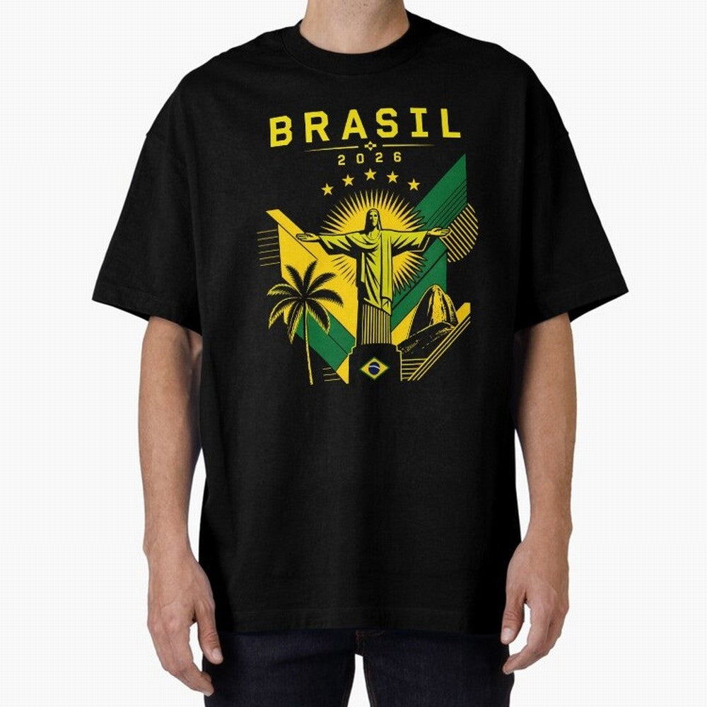 Brasil 2026 Christ the Redeemer Rio Oversized T-Shirt Treasure FIFA World Cup 2026 USA Canada Mexico Driven by Mbappe, France Energy, Champion Mindset, Group Stage Buzz, Knockout Tension and Passionate Fan Culture; Ideal for Football Dads, Football