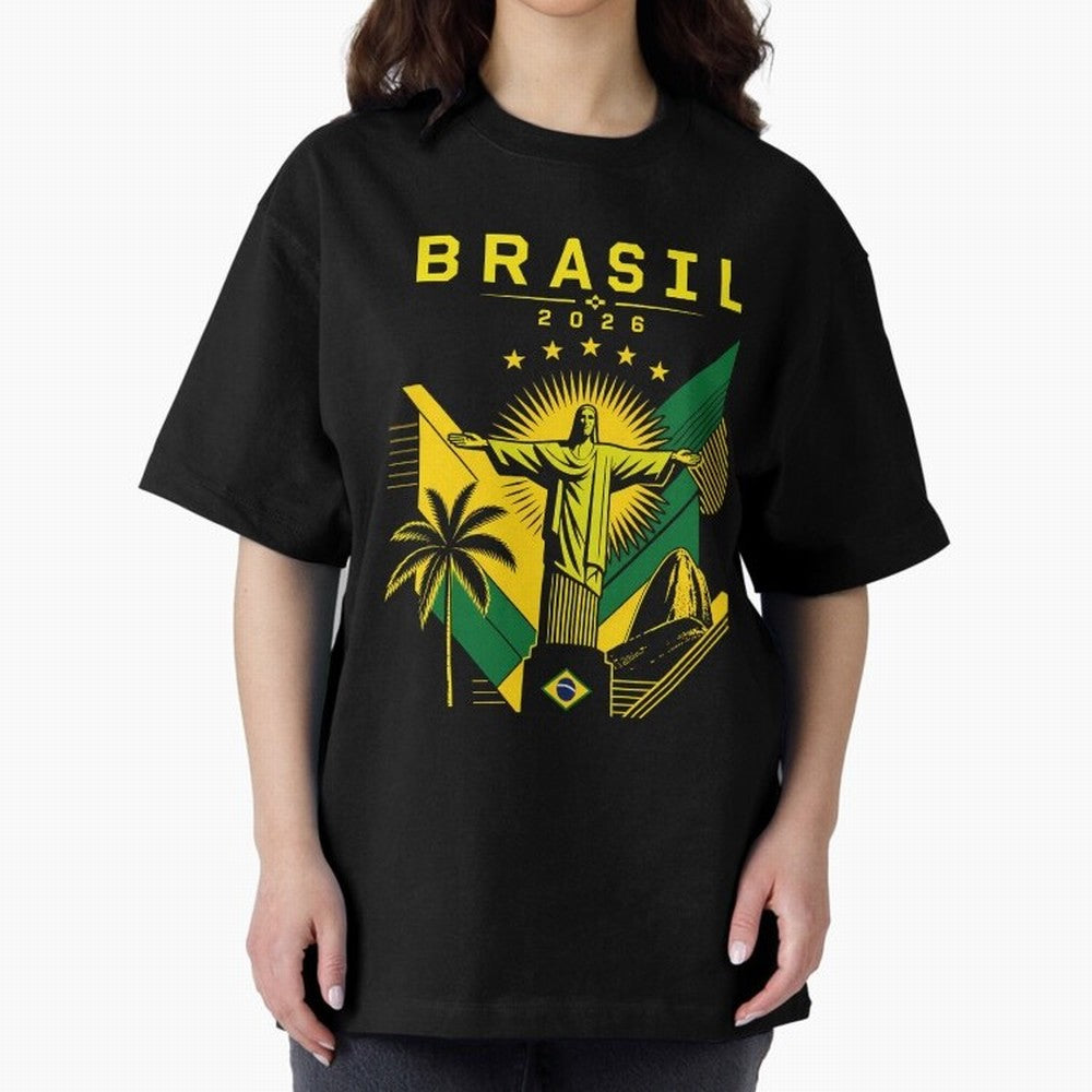 Brasil 2026 Christ the Redeemer Rio Oversized T-Shirt Treasure FIFA World Cup 2026 USA Canada Mexico Driven by Mbappe, France Energy, Champion Mindset, Group Stage Buzz, Knockout Tension and Passionate Fan Culture; Ideal for Football Dads, Football
