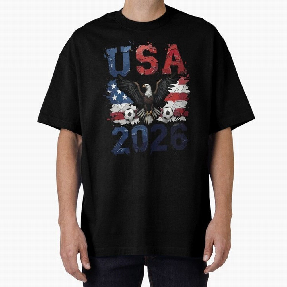 USA 2026 Soccer Eagle - World Cup Football Oversized T-Shirt Enjoy the FIFA World Cup 2026 Group Stage Journey through Cristiano Ronaldo Highlights, Netherlands Pride, Football Festival Excitement, Trophy Ambitions, Country Rivalries and Star
