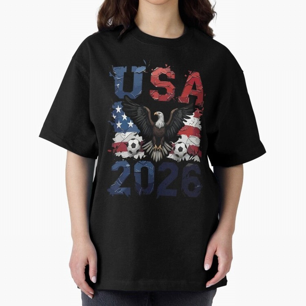 USA 2026 Soccer Eagle - World Cup Football Oversized T-Shirt Enjoy the FIFA World Cup 2026 Group Stage Journey through Cristiano Ronaldo Highlights, Netherlands Pride, Football Festival Excitement, Trophy Ambitions, Country Rivalries and Star