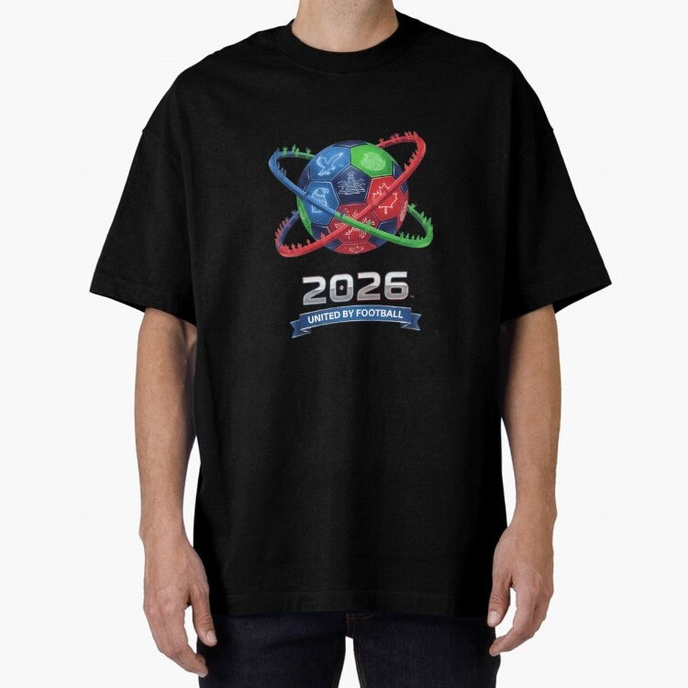 United By Football 2026 Global Connectivity Oversized T-Shirt Get Ready for the FIFA World Cup 2026 Group Stage Journey through Mbappe Highlights, Brazil, Portugal and Argentina Pride, Classic Soccer Heritage, Championship Pressure, Fan Loyalty and