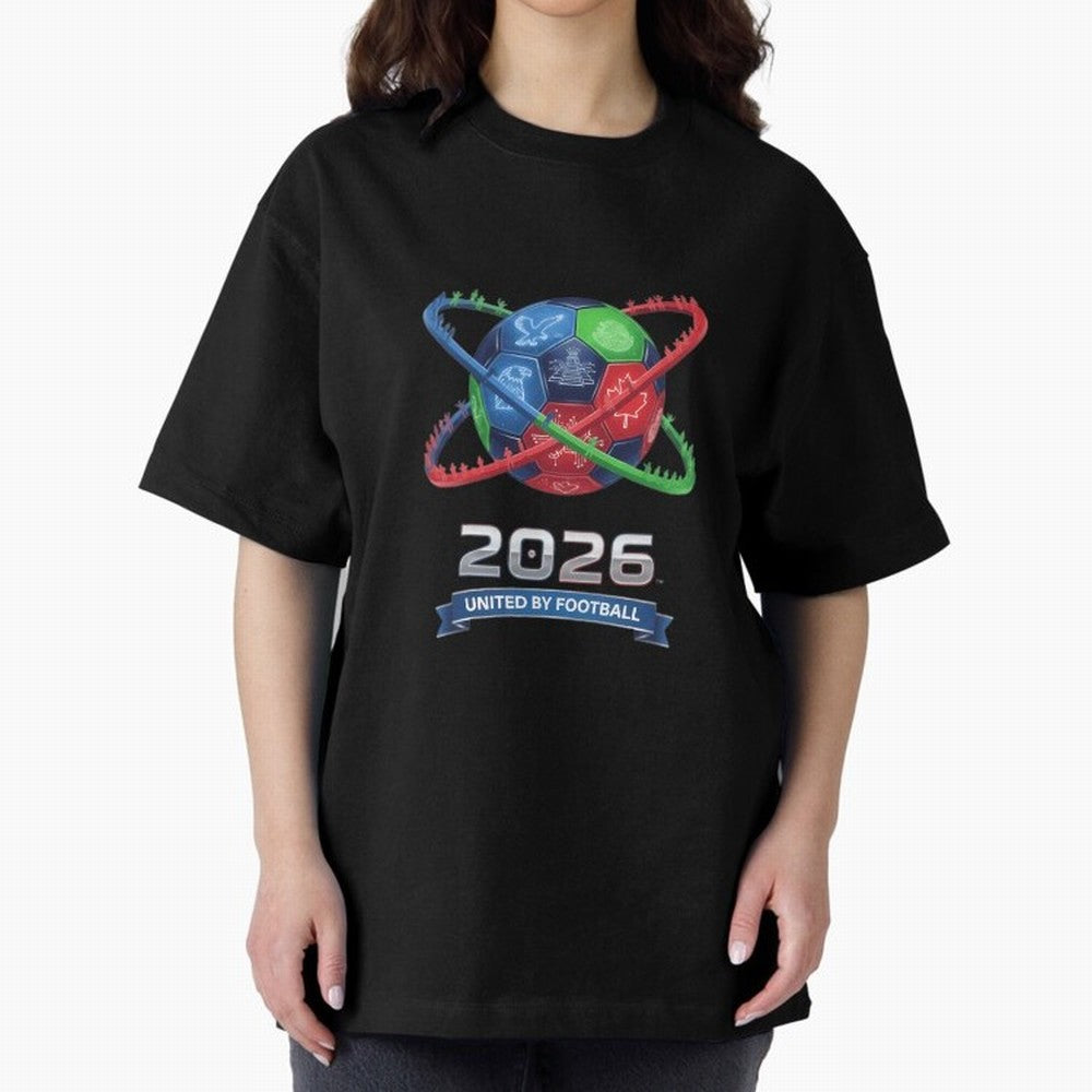United By Football 2026 Global Connectivity Oversized T-Shirt Get Ready for the FIFA World Cup 2026 Group Stage Journey through Mbappe Highlights, Brazil, Portugal and Argentina Pride, Classic Soccer Heritage, Championship Pressure, Fan Loyalty and