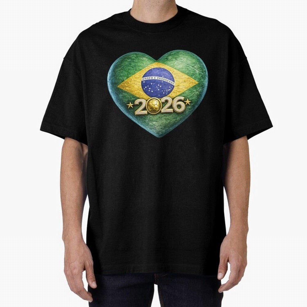 Brazil 2026 World Football Heart Flag Designs Oversized T-Shirt Honor the Football Icons of the FIFA World Cup 2026 USA Canada Mexico Journey through CR7 Highlights, Portugal, Spain and Germany Pride, Football Festival Excitement, Trophy Ambitions,