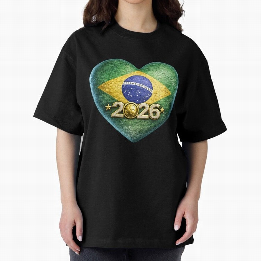 Brazil 2026 World Football Heart Flag Designs Oversized T-Shirt Honor the Football Icons of the FIFA World Cup 2026 USA Canada Mexico Journey through CR7 Highlights, Portugal, Spain and Germany Pride, Football Festival Excitement, Trophy Ambitions,
