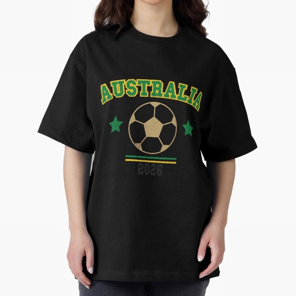 Australia 2026 ¡ª Vintage Soccer Tee Oversized T-Shirt Join Supporters Worldwide for FIFA World Cup 2026 Group Stage with Haaland, Brazil Energy, Goal Celebration Energy, Supporter Heritage, Football Icons and Worldwide Tournament Joy; Ideal for