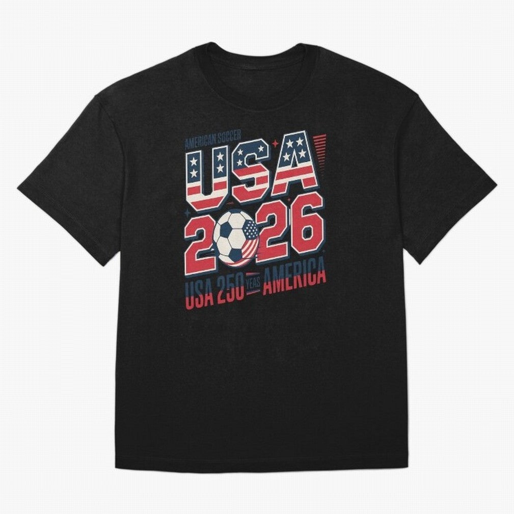 USA Soccer 250 Years 1776 -2026 Oversized T-Shirt Bring Bold Fan Energy to Global Football Passion for FIFA World Cup 2026 Group Stage, Filled with Messi, France and Portugal, Championship Spirit, Famous Goals, Roaring Crowds and International
