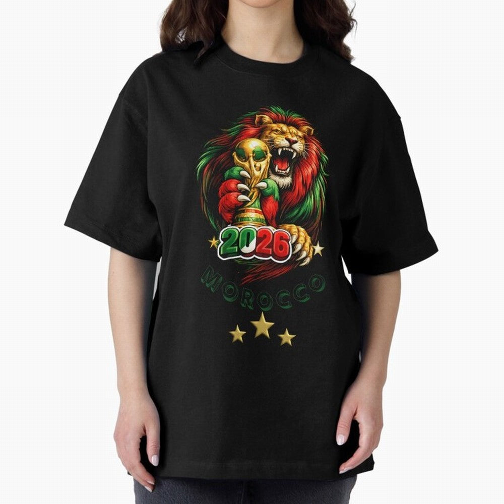 Moroccan Lion World Cup 2026 Design Oversized T-Shirt Support Your Favorite Stars during FIFA World Cup 2026 Group Stage Spirit, with Argentina, CR7, Football History, Final Match Energy, Crowd Noise and Once in a Lifetime Moments; Made for Die
