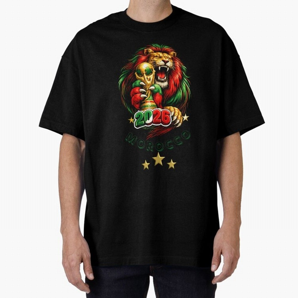 Moroccan Lion World Cup 2026 Design Oversized T-Shirt Support Your Favorite Stars during FIFA World Cup 2026 Group Stage Spirit, with Argentina, CR7, Football History, Final Match Energy, Crowd Noise and Once in a Lifetime Moments; Made for Die