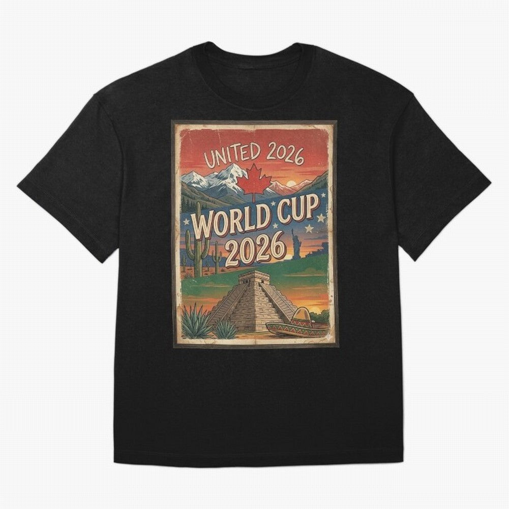 United 2026 World Cup ¨C Vintage North America Soccer Poster Oversized T-Shirt Celebrate Global Passion for the FIFA World Cup 2026 Group Stage Journey through Neymar, Haaland and Cristiano Ronaldo Highlights, Argentina Pride, Retro Football