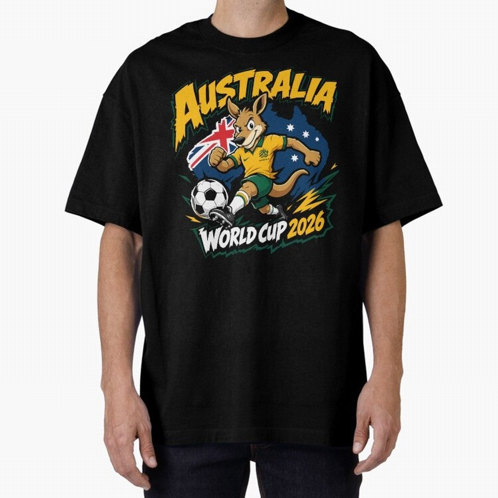 Australia World Cup 2026 Kangaroo Soccer Fan Art Oversized T-Shirt Bring Global Tournament Vibes to FIFA World Cup 2026 USA Canada Mexico Driven by Neymar, Haaland and Cristiano Ronaldo, Brazil, Portugal and Argentina Energy, Champion Mindset,