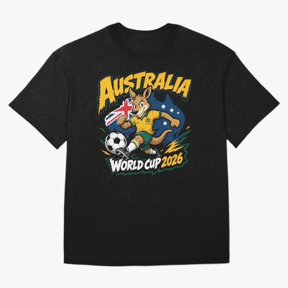 Australia World Cup 2026 Kangaroo Soccer Fan Art Oversized T-Shirt Bring Global Tournament Vibes to FIFA World Cup 2026 USA Canada Mexico Driven by Neymar, Haaland and Cristiano Ronaldo, Brazil, Portugal and Argentina Energy, Champion Mindset,