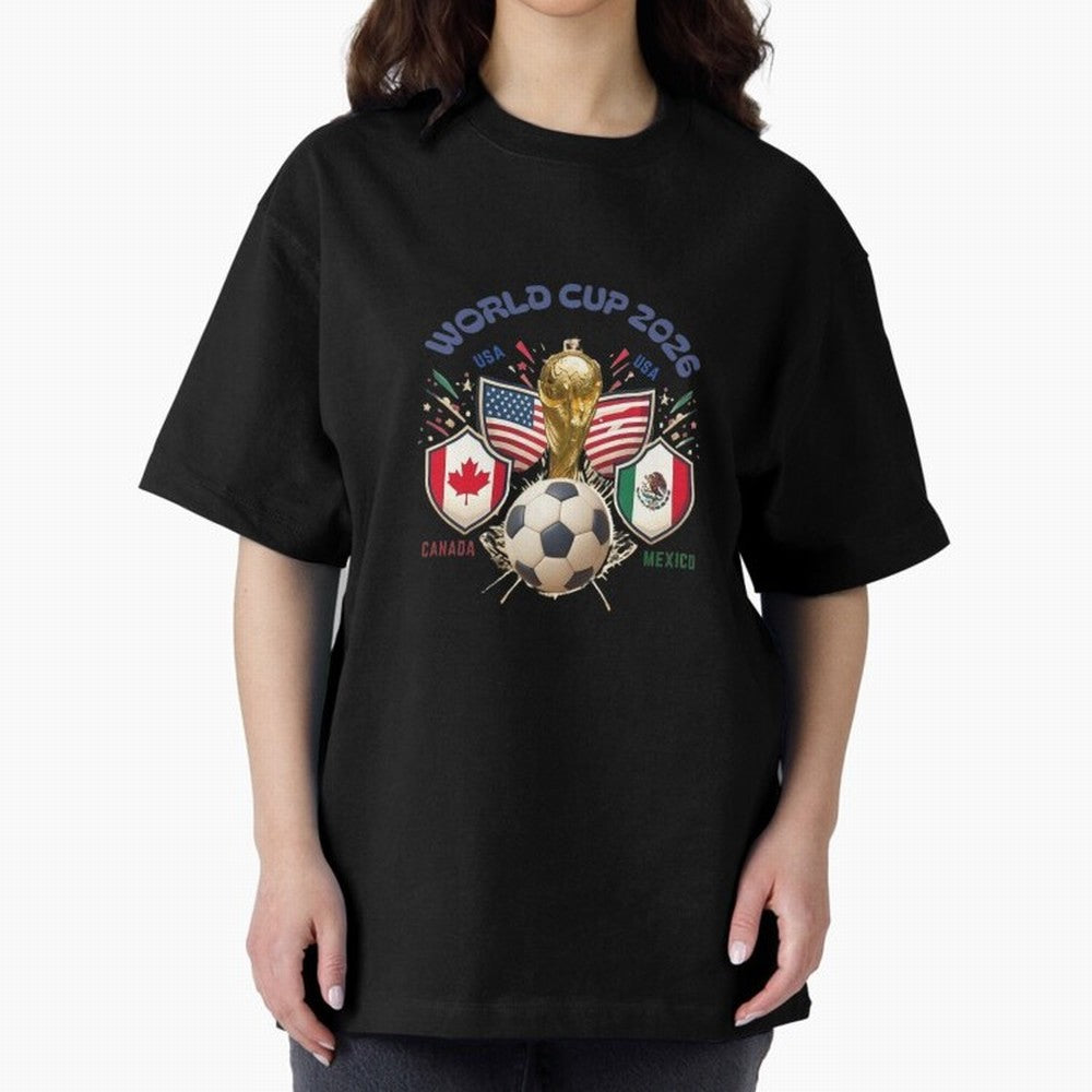 World Cup 2026 Host Nations Crest Oversized T-Shirt Celebrate Match Day Hype around FIFA World Cup 2026 Group Stage, Cristiano Ronaldo, Haaland and CR7, Germany, Global Supporter Spirit, Legendary Goals, National Colors and Tournament Celebration;